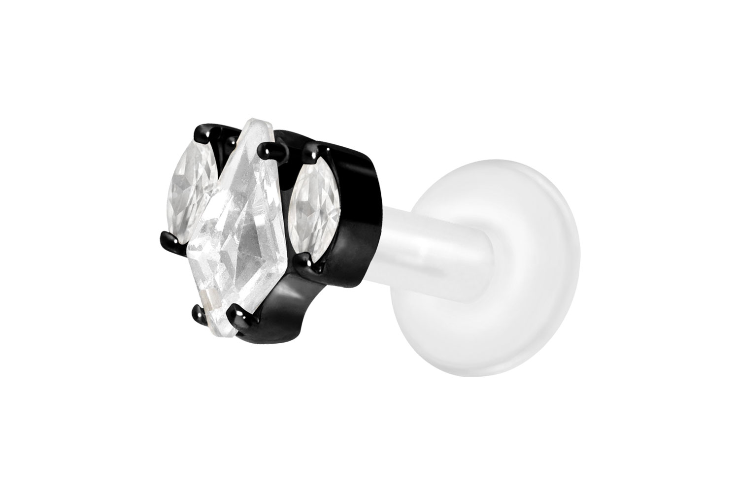 PTFE Labret Piercing mit Innengewinde + Titan-Aufsatz KRISTALLSCHILD + KRISTALLOVALE